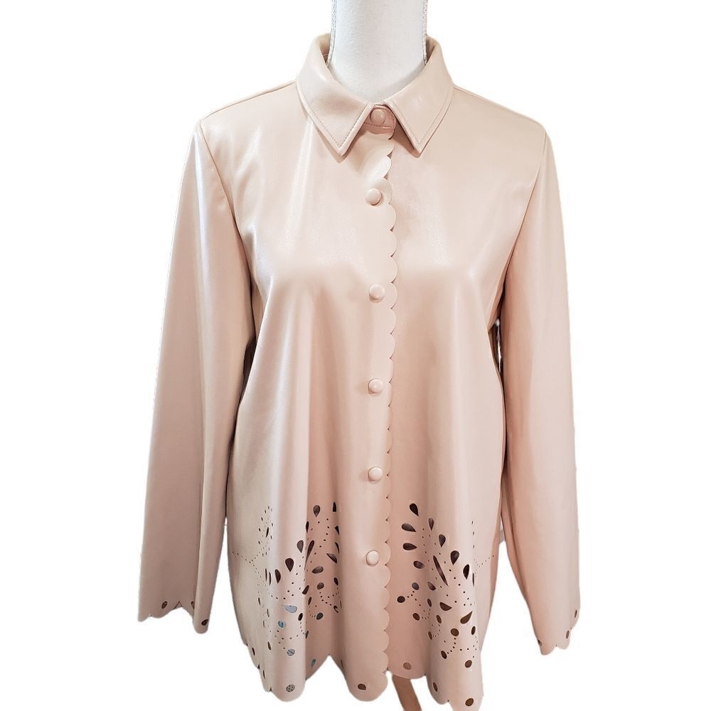 Marc New York Faux Leather Laser Cut LS Button Down Top SMALL